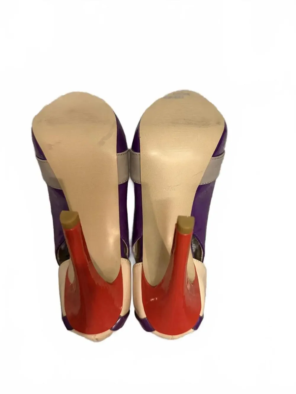 Guess Women's Purple and Beige High Heel Peep Toe Pumps Size 6